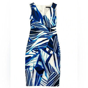 Karen Millen Blue White Geometric Print Sleeveless Sheath Dress Women’s Size 4
